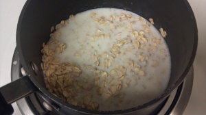 When your milk or water is heated. Add your oatmeal and cook according to the package instructions. About 5 minutes. 