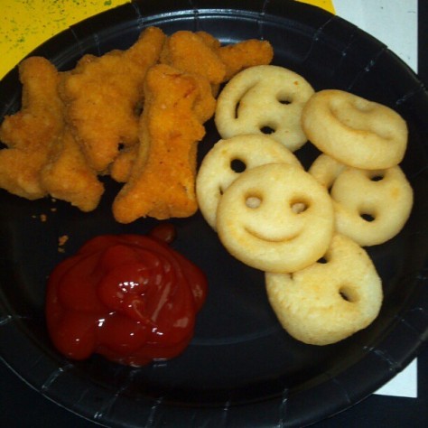 Dino Nuggets and Smiley Fries are one of Jared's favorite cheat night dinners.