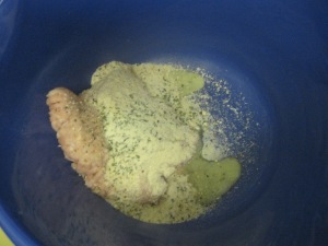 In the large bowl where you poured half of your egg, add your meat, breadcrumbs, and seasonings and mix this together. 